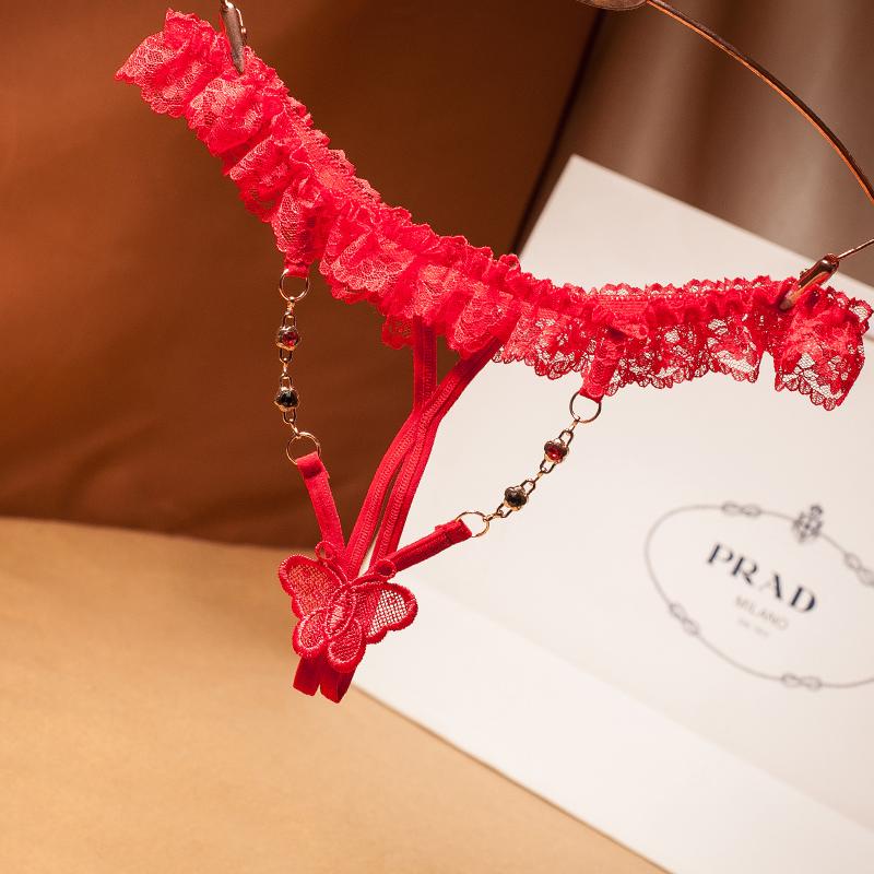 Women Panties Lace Sexy Lingerie G-string Thin Rope Hollow Open File Beaded Rhinestone No Trace Breathable Underwears