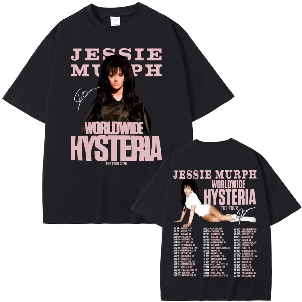 Jessie Murph Worldwide Hysteria Tour T Shirt 2026 Spring summer Fashion Hip Hop Music Sad Girl Concert Men Casual Cotton Top