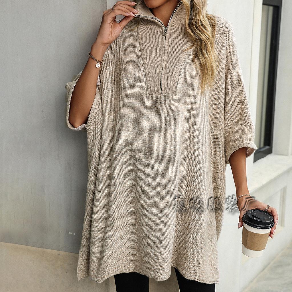 2024 Осень/Зима Новая женская мода средней и длинной длины вязаный свитер с длинным рукавом и воротником-молнией