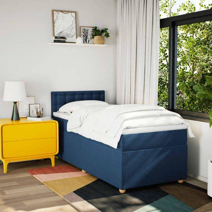 Maison Exclusive - Sommier à lattes de lit avec matelas Bleu 100x200 cm Tissu