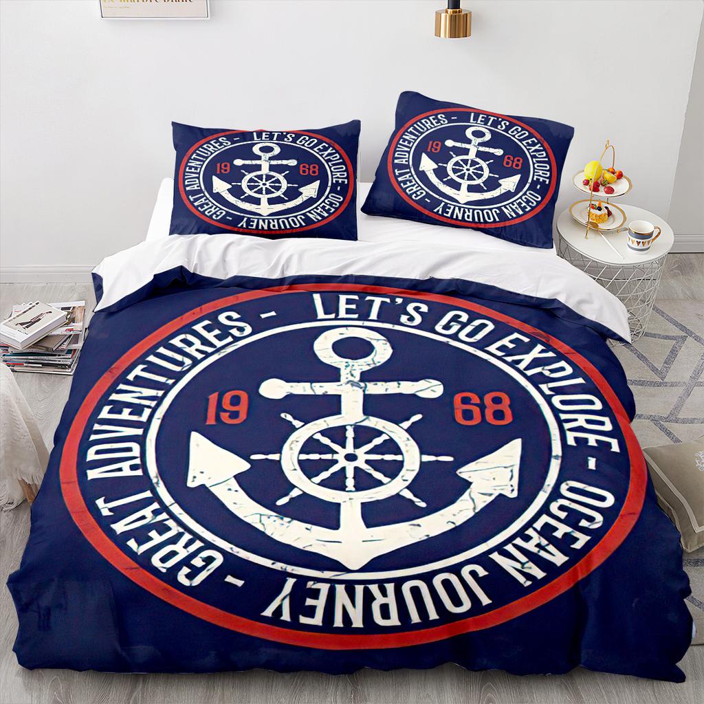 New Nautical Ocean Anchor Bedding Sets Ocean Spirit Duvet Cover King Queen Single Size Bed Linen with Pillowcase Teens Boys Gift