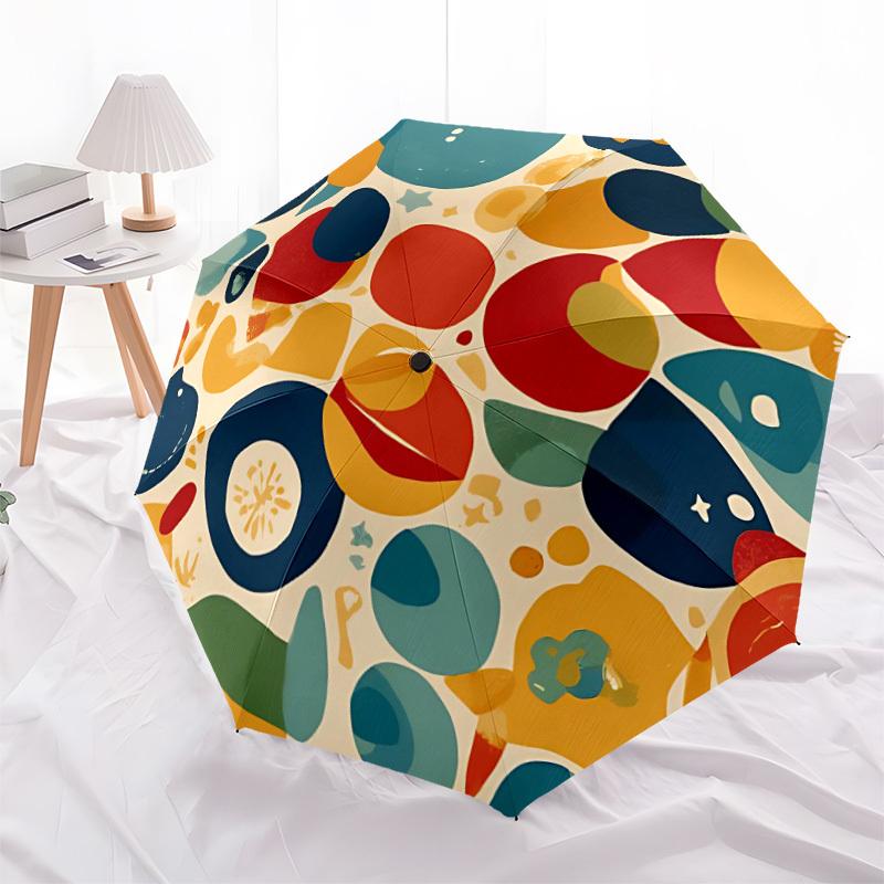 1pc Abstract Colorful Shapes Automatic Folding Umbrella - Compact 8-Rib Design, Durable Plastic Iron, Lightweight for Outdoor Daily Use, Festive Gif
