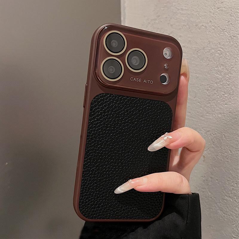 Чехол для iPhone 17 Pro Max с текстурой личи, полное покрытие и защита от падений