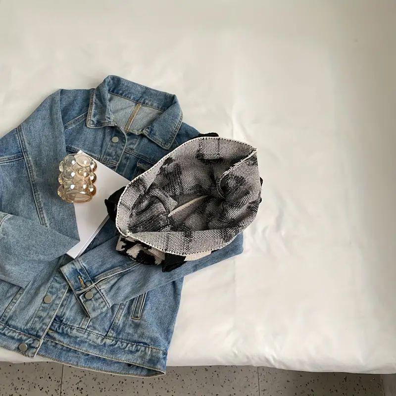 Сумка через плечо с буквенным принтом, большая вместительная сумка контрастного цвета из хлопчатобумажной ткани, летняя модная вязаная сумка ручной работы