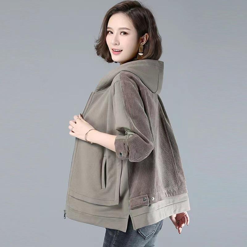 Spring Autumn Hooded Jacket Women's Loose Coat Fashion Korean Casual Cardigan Patchwork Short Outwear