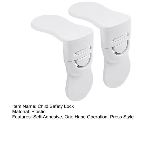 2Pcs Baby Proof Drawer Lock Self-Adhesive Press Type Removable No Drill Heavy Duty One Hand Children