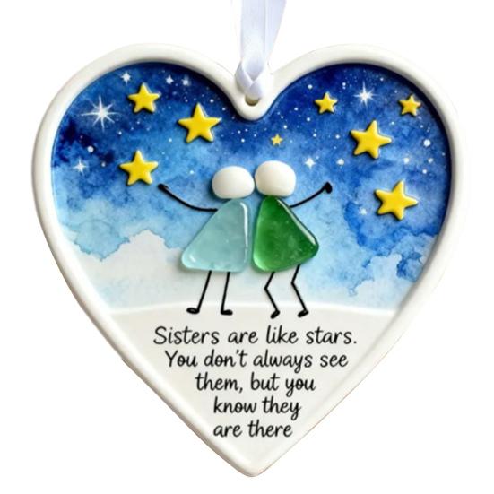 Friendship Sea Glass Christmas Ornament Round/Heart Shaped Friendship Keepsake for Best Friends Handmade Sea Glass Art Hanging Ornament for Christmas