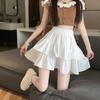 Summer Kawaii White Ruflles Skirt Women Fashion Slim Fit Chiffon Mini Skirts Giris Y2k All Match Elastic High Waist Black Skirt