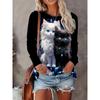 Two Cute Cat Patterns Graphic 3d Print T-Shirt Women's Long Sleeve T-shirt Women Clothing Top Fashion Casual Oversized Tops Tees
