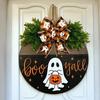 Halloween Wooden Door Hanging Decor - Welcome Sign with Ghost, Pumpkin and Autumn Ribbon Home Decor Halloween Decor Room Decor