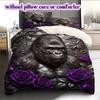 Purple Rose Gothic Pattern Bedding Quilt Set Quilt Cover Pillowcase Home Decoration Birthday Gift (1 * duvet cover + 2 * pillowcase, without core)