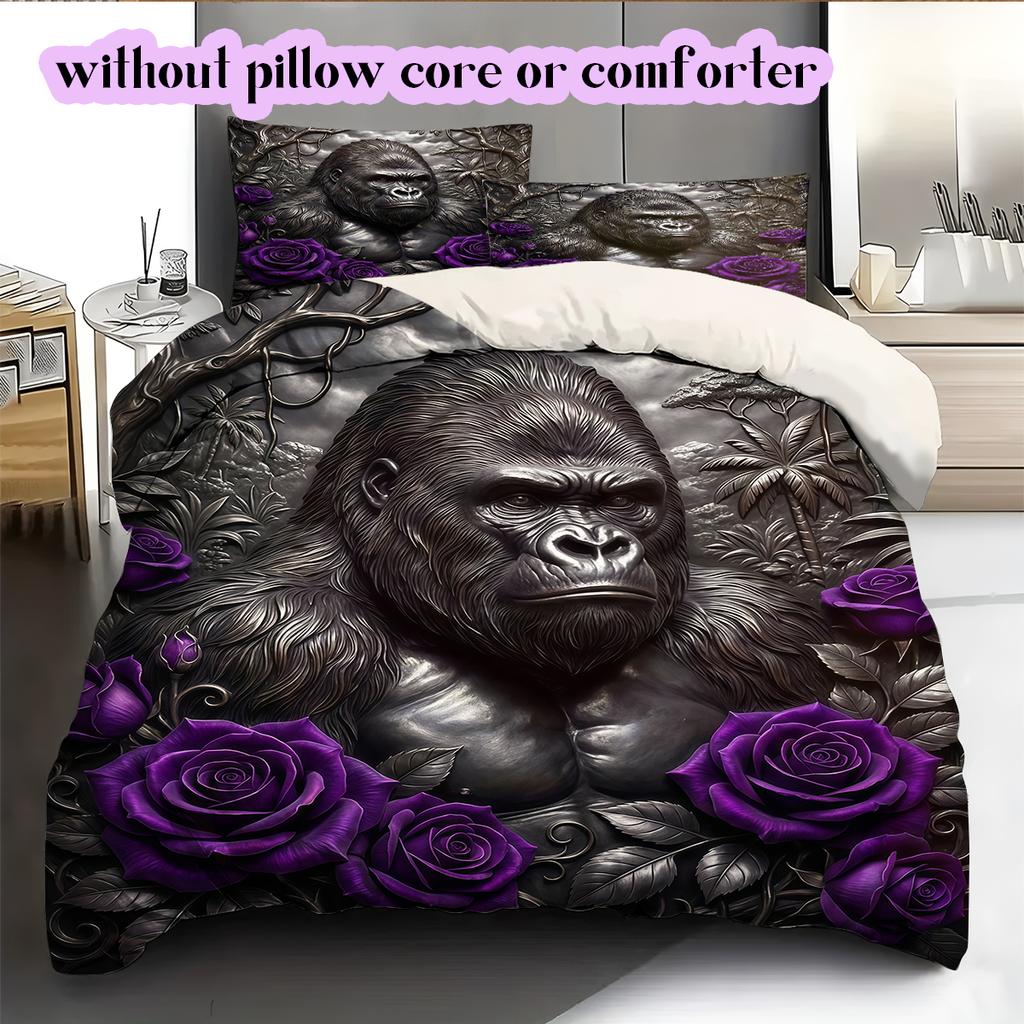 Purple Rose Gothic Pattern Bedding Quilt Set Quilt Cover Pillowcase Home Decoration Birthday Gift (1 * duvet cover + 2 * pillowcase, without core)
