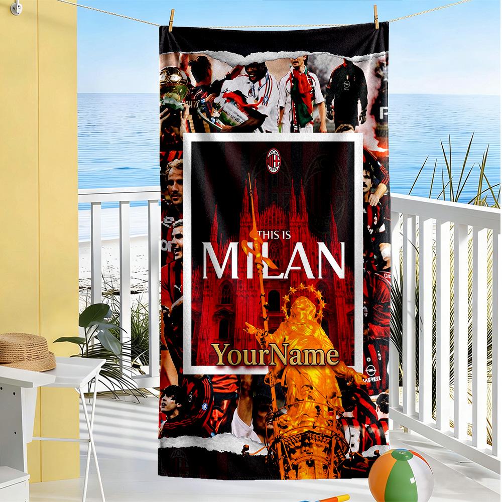 Ac Milan Customized Name Beach Towel Super Soft & Absorbent For Beach Bathroom Outdoor Swimming Pool Camping Picnic Yoga Diving Vacation Accessories