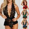 Nightie Bodysuit Push Up Lace Backless One-piece Halter Neck Pornographic See-through Deep V Neck Sleeping Bodysuit