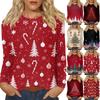 Женская мода повседневный рождественский принт круглый вырез длинный рукав пуловер топ