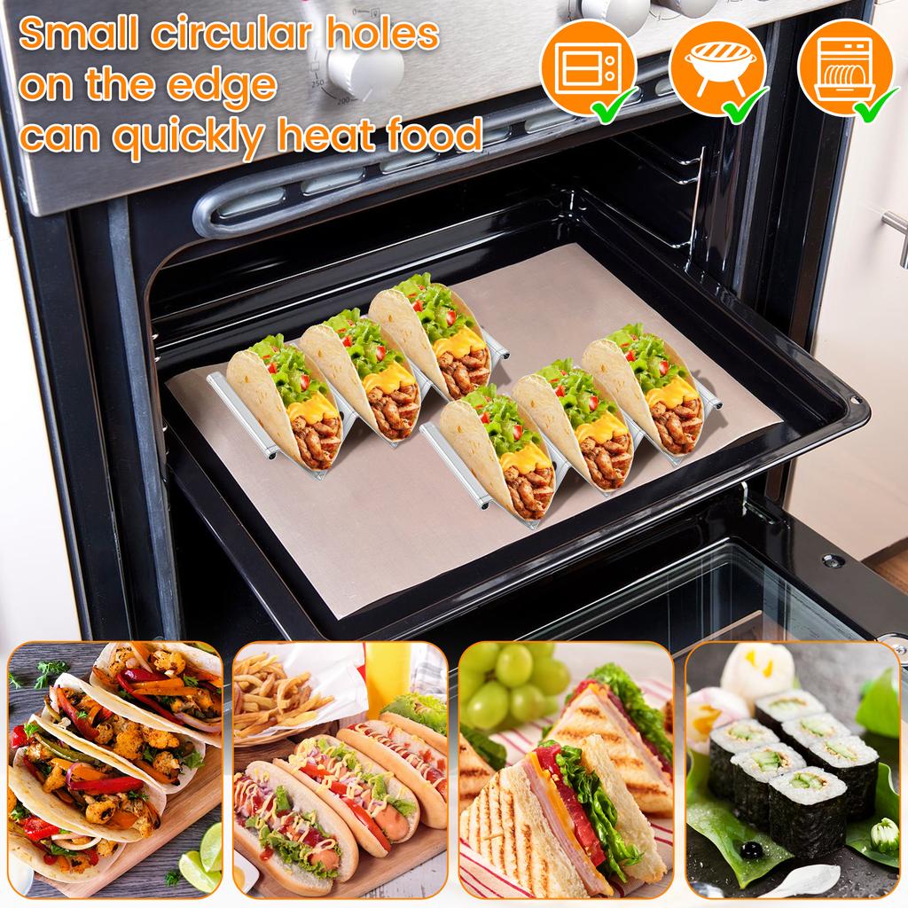 4Pcs Taco Holder Stainless Steel Taco Holder Stand Taco Rack Holds Up To 3 Tacos Grill Oven and Dishwasher Safe Taco Stand