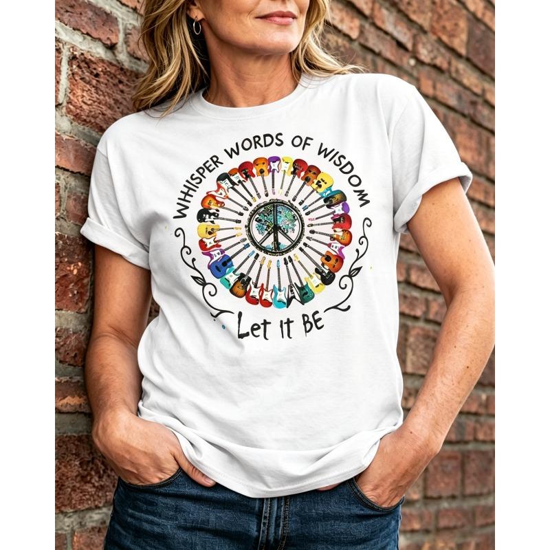 ilstile New Womens Let It Be Whisper Words Of Wisdom Print TShirts Short Sleeve O Neck Summer Tops Hippie Tees