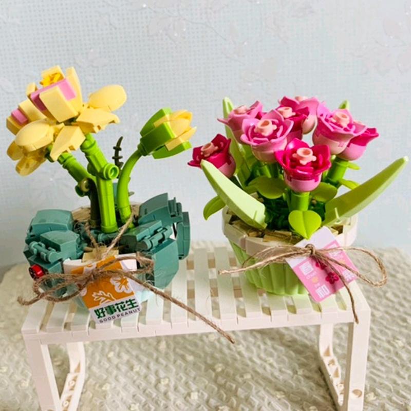LOZ 1673 вечный цветок тюльпан орхидея горшок трава полка для растений 3D модель DIY мини-блоки кирпичи строительные игрушки для детей без коробки