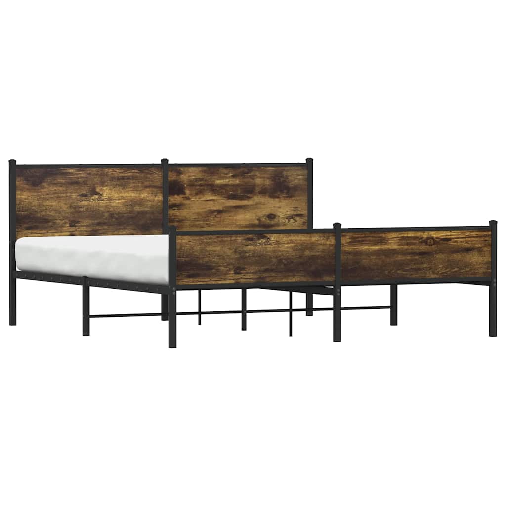 Metal Bed Frame without Mattress Smoked Oak Finish 183 x 213 cm