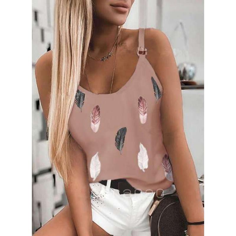 Летние свободные женские майки без рукавов с принтом перьев, модные повседневные жилеты больших размеров, простые офисные женские блузки, женская майка, женская одежда