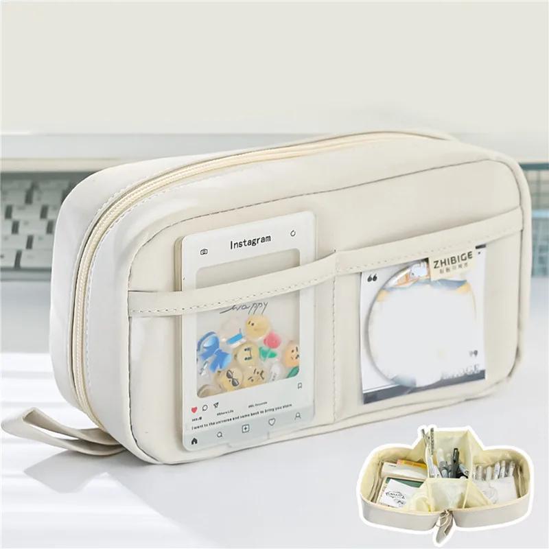 Сумка для хранения ручек, пенал, 2 слоя, большая емкость, косметические принадлежности высокого качества, простые канцелярские коробки для студентов