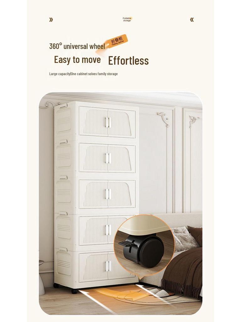 Folding Multi-layer Storage Cabinet for Clothes, Books, and Toys - No Installation Required