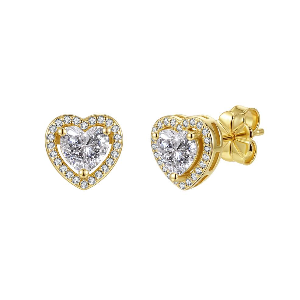 MOE38 925 Sterling Silver D Color VVS Moissanite Earrings Luxury Gold Heart Halo Stud With GRA Certificate Earrings for Ladies