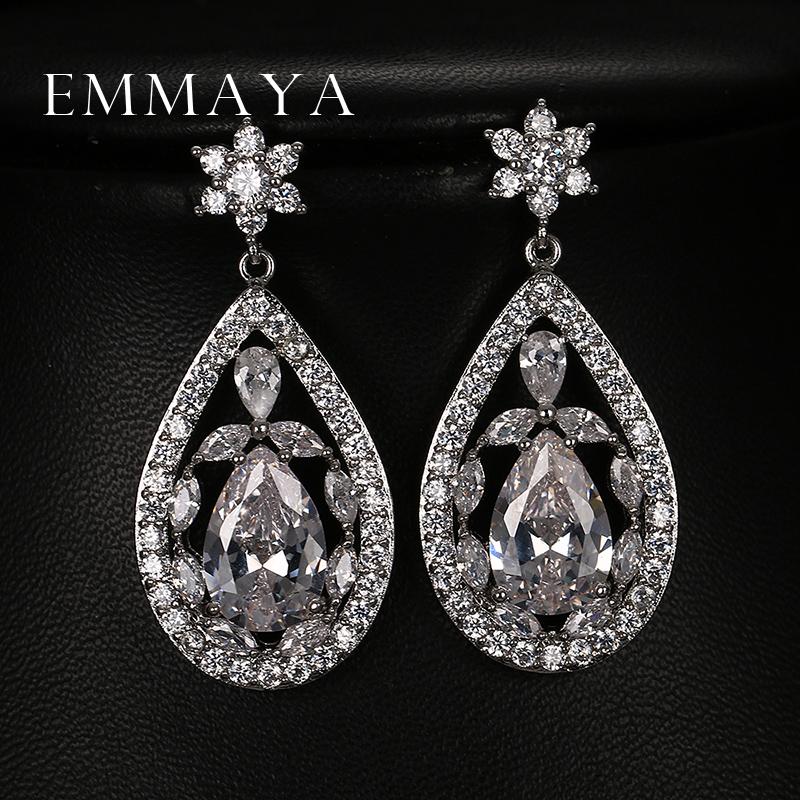 Emmaya Роскошные Серьги-капли Цветы Прозрачные Большие Фианиты Свадебные Хрустальные Серьги Для Невест Модные Весенние Украшения