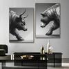 Stock Market Crypto Trading Bull and Bear Sculpture Motivational Poster Canvas Painting Wall Pictures Home Office Decor Gift