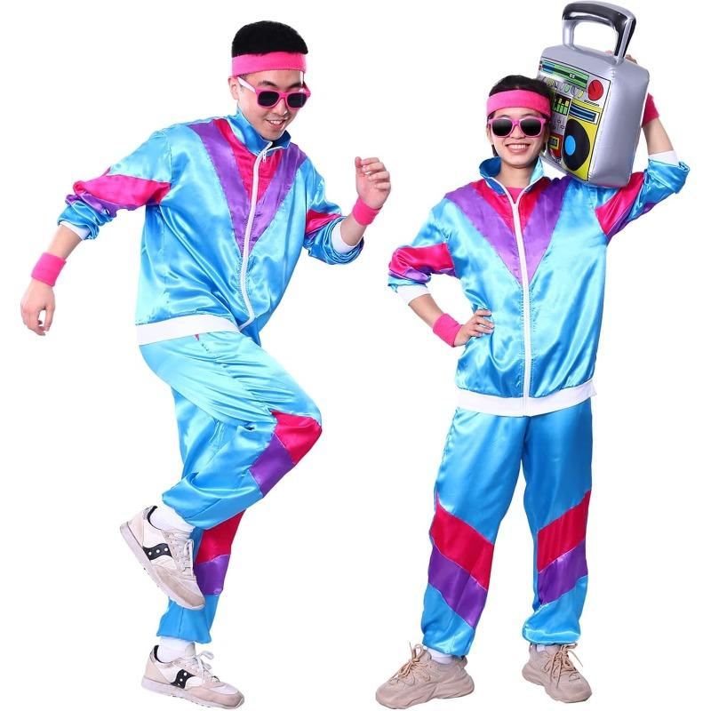 Костюмы для спортивных игр для мужчин 90-е Хип-Хоп Shell Suit Костюм Мужской 80-е Ретро Спортивная куртка Диско Костюм Ветровка и брюки