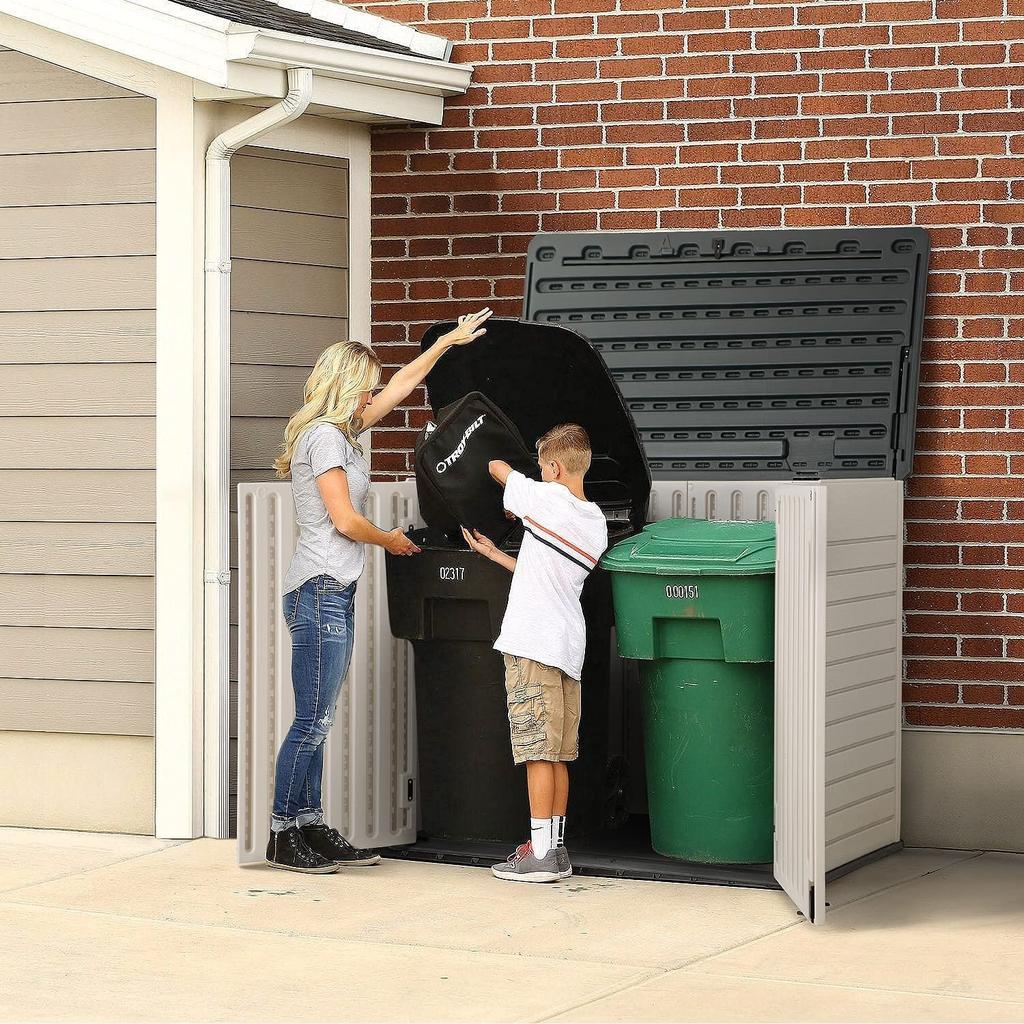 Outdoor Wooden Style Trash Can Rubbish Bin Storage Shed with Lid