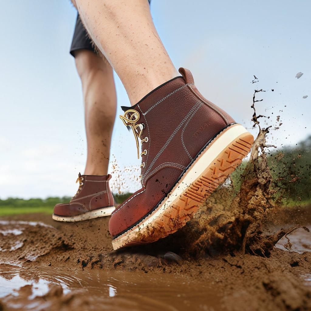 Steel Toe Work Boots UK Size 8.5 Waterproof Moc Toe for Men Slip-Resistant