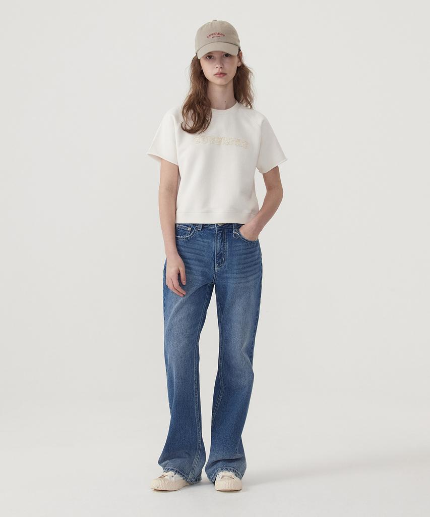 COVERNAT WOMAN Crop Pearl Copper Logo Half Sweatshirt Ivory
