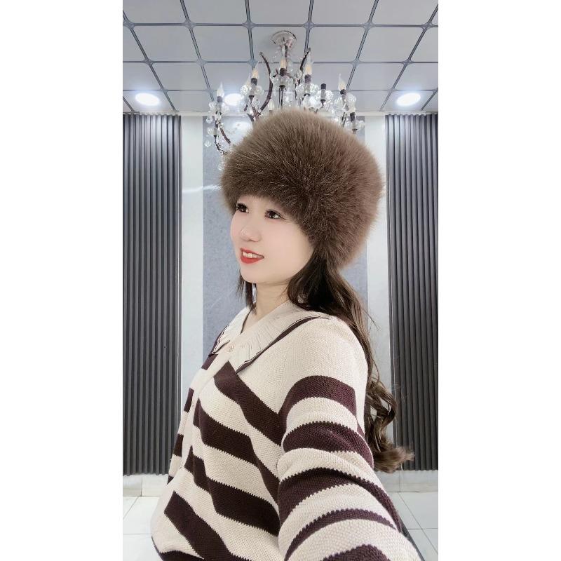Women's Faux Fox Fur Flat Top Hat, Winter Thick Fluffy Warm Hat, Face-Flattering Faux Fur Cold Weather Hat, Multi Colors