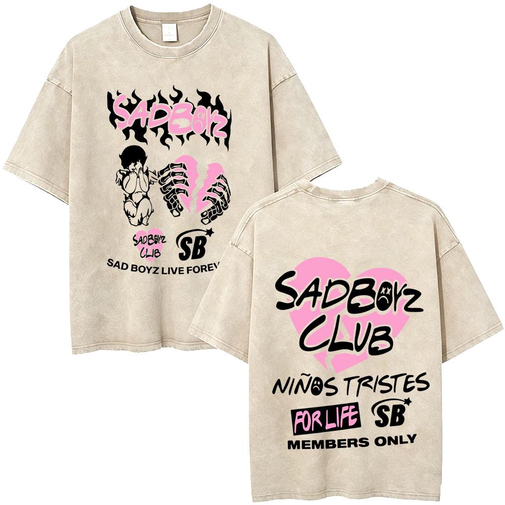 Washed Vintage Junior H Sad Boyz Depressed Mfkr Album Tshirt Men Fashion Oversized T Shirt Mens Hip Hop Ocollar Tshirts