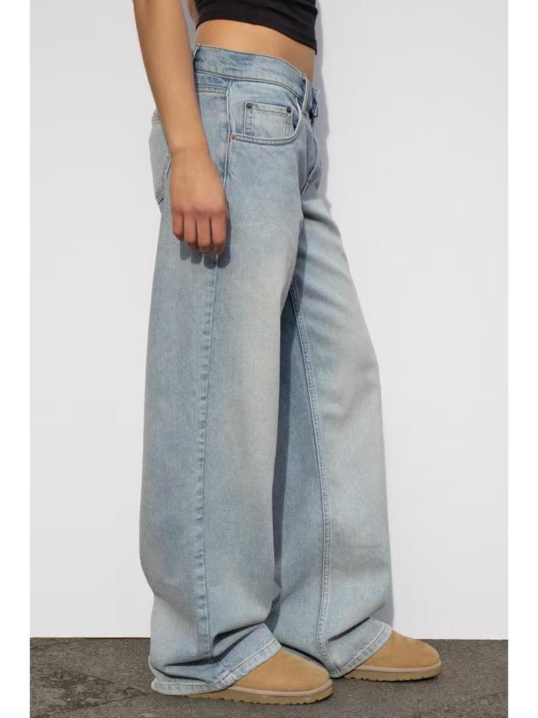 European & American Washed High Waist Wide Leg Jeans