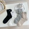Women Socks Ballet Style Sweet Girls Black White Gray Socks Cute Bow Embroidery Hollow Out Mesh Thin Breathable Loose Long Socks