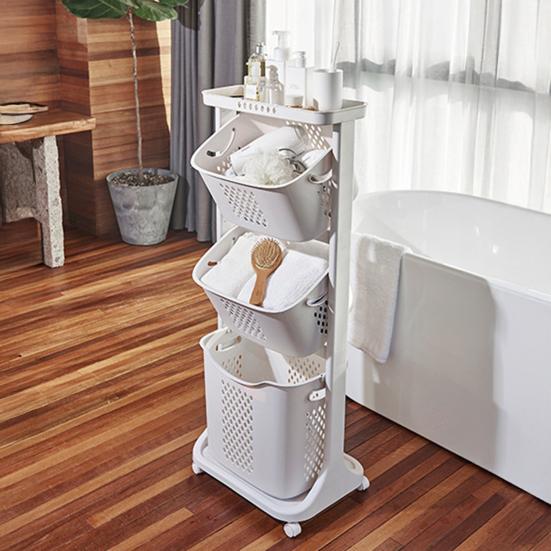 Yousheng Multi-Tier Rolling Laundry Hamper Dirty Clothes Basket Cart with Removable Basket Top Shelf Wheeled Laundry Storage Cart for Bedroom Bathroom