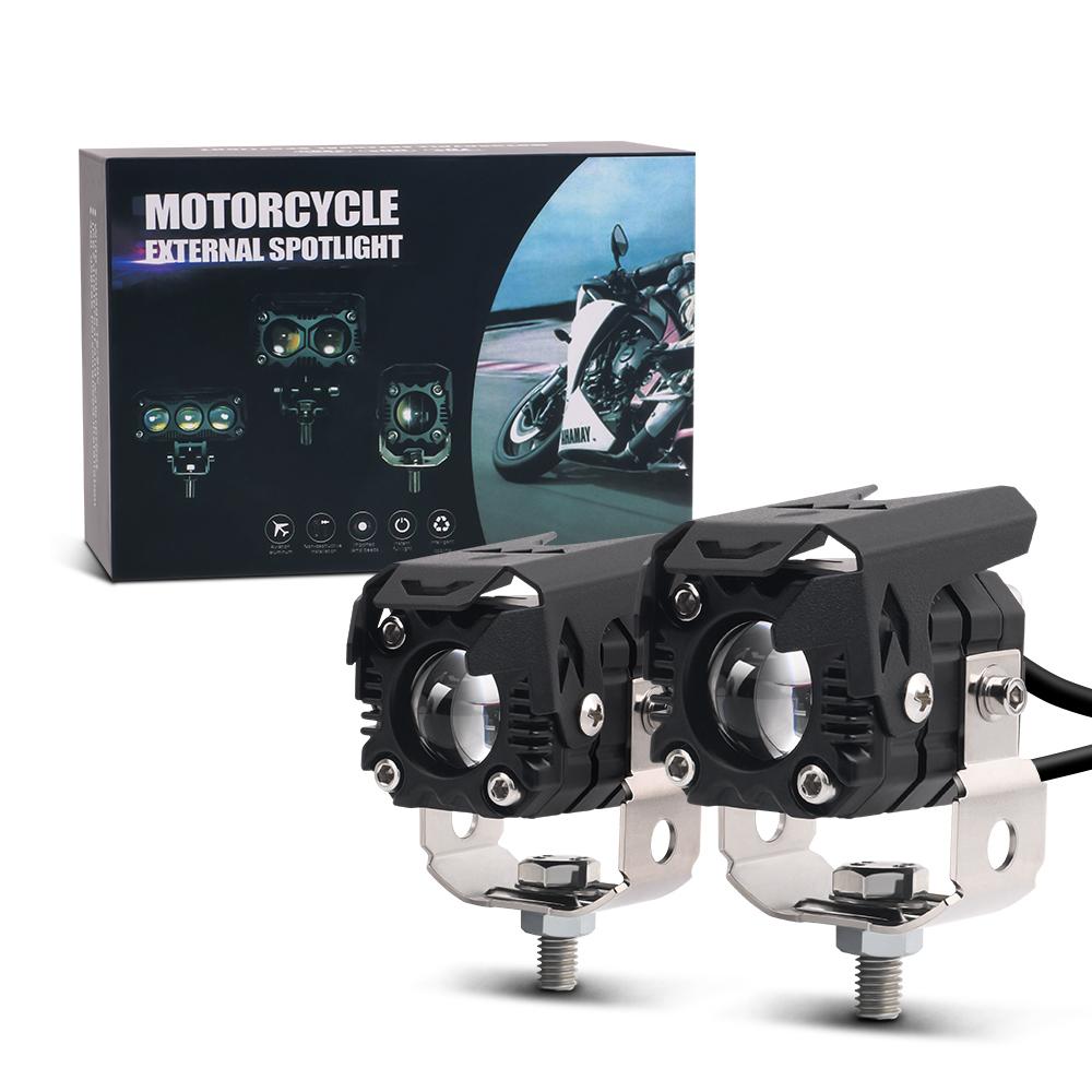 2X Motorcycle Headlights Spotlight Fog Light Hi/Low Beam Len Dual Color Work Auxiliary Driving Light Headlight Yellow White 12V