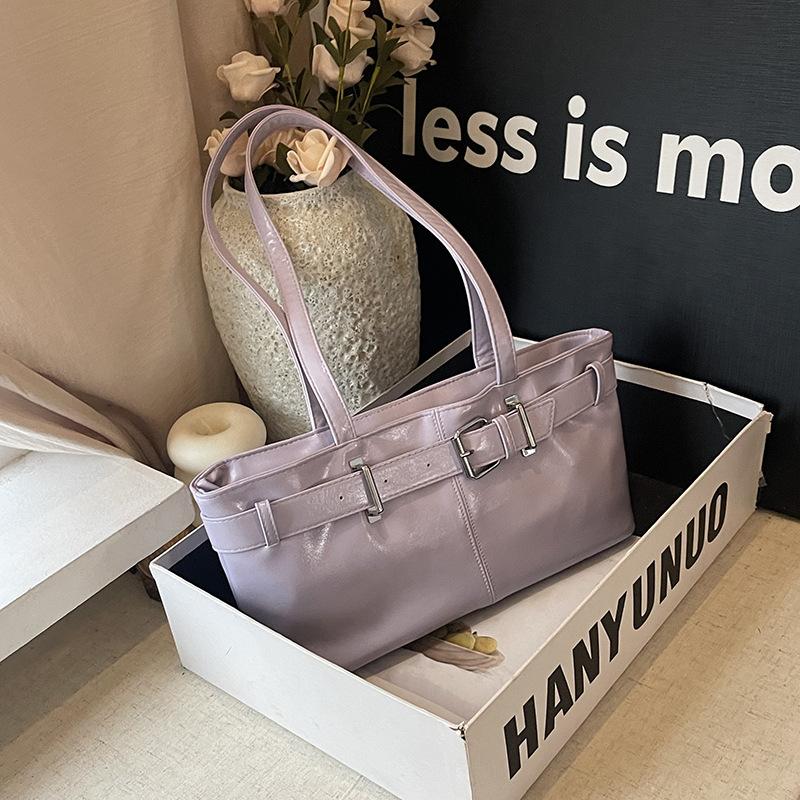 Chic Minimalist Solid Color Shoulder Bag New Retro Faux Leather Handbag Trendy Street Style Commuter Purse KTB