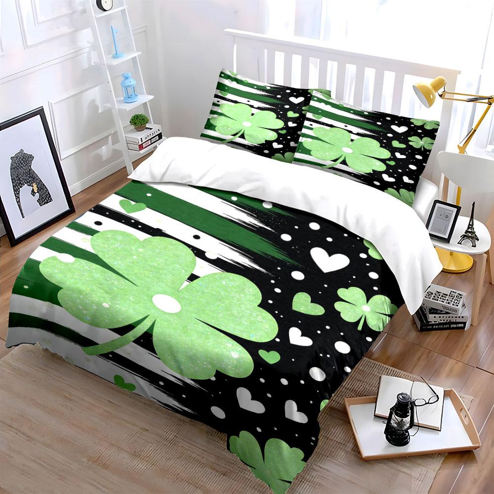 Green clovers and hearts. Bedding sets Duvet cover sets Duvet covers Pillowcases(1 * Duvet Cover 2 * Pillowcases without duvet insert)
