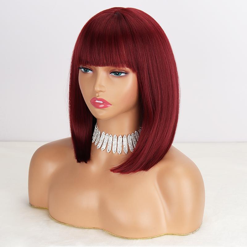 LISI HAIR Женская мода Короткий чистый белый прямой парик Боб с челкой Синтетическое волокно Длина до плеч Прямой парик Боб Белый Серебряный парик