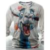 Funny Animal Design Retro Men 3D Printing Street Casual Daily Gray Long Sleeved Round Neck Shirt Spring And Autumn Clothing