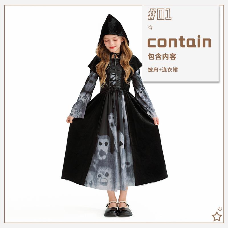 Halloween Children's Costume Show Costume Skull Children's Costume Girl Witch Vampire Funny Dress
