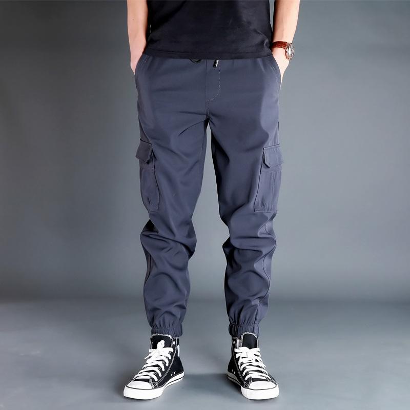 Men's Spring and Fall Loose Drawstring Work Pants with Large Pockets Casual Jogging Pants