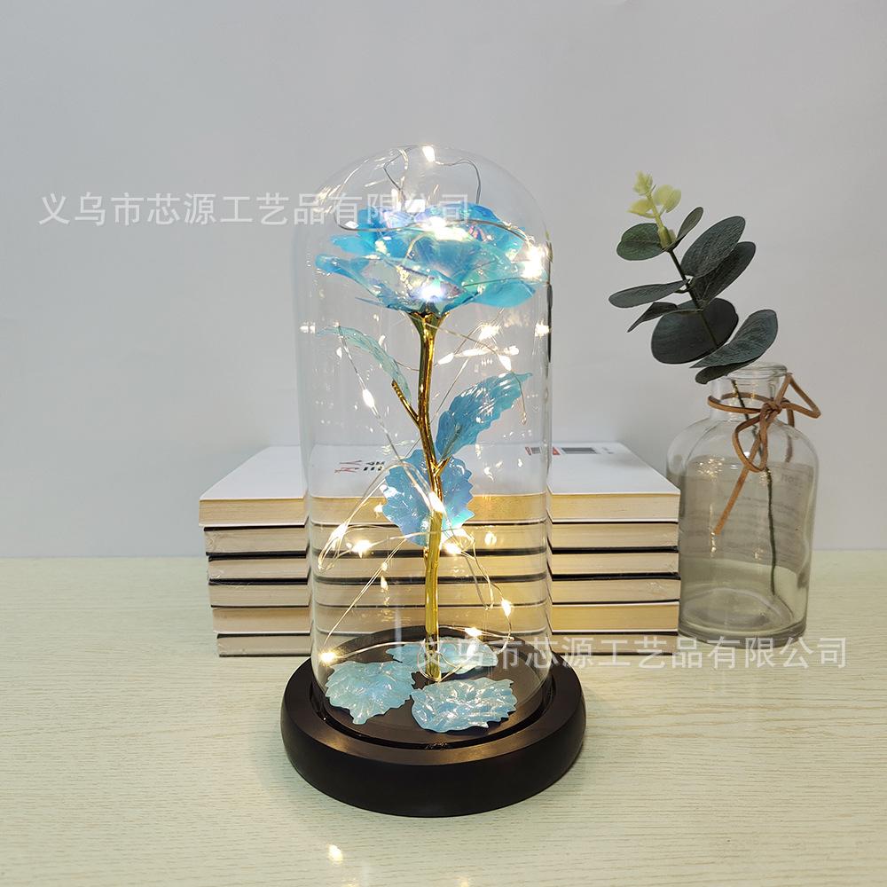 Фабричное золотое полотно Роза Цветок Стеклянный колпак Светодиодная лампа Имитация цветка Подарок на День святого Валентина Креативный подарок Украшения