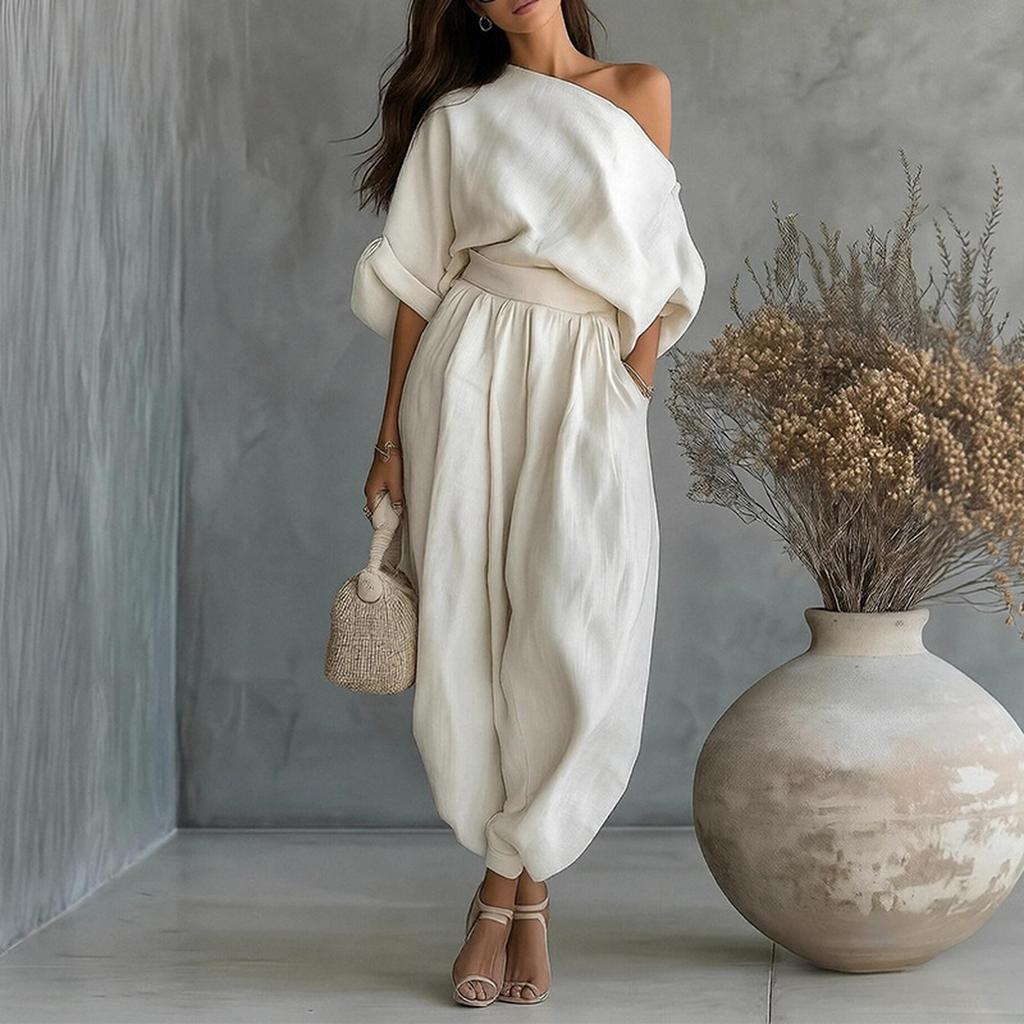 Женский повседневный костюм-двойка с карманом на плече, универсальный, свободный