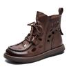 High Quality 3CM New Design Women Summer Breathable Shoes Hollow Out Cool Boots Literary Style Genuine Leather Flat Ankle Boots