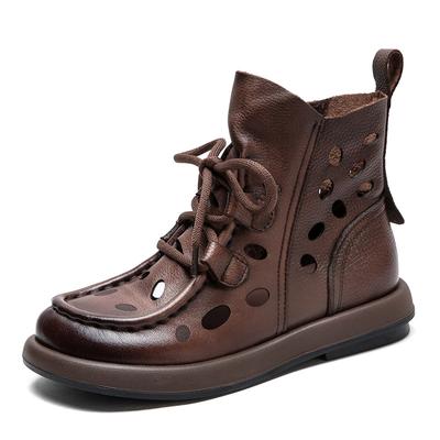 Модные Высококачественные 3СМ Новый Дизайн Женские Летние Дышащие Туфли Ажурные Прохладные Ботинки Литературный Стиль Натуральная Кожа Плоские Ботильоны