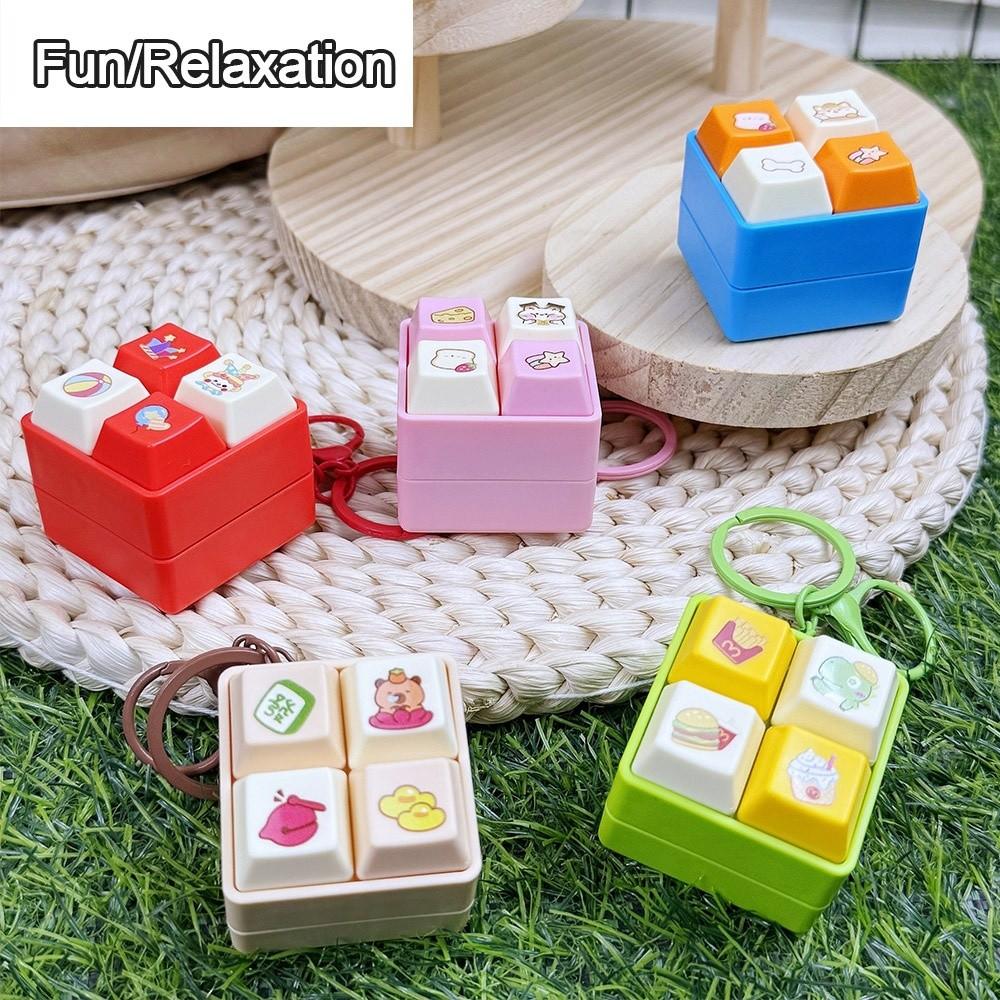Keys Button Fidget Keychain Cartoon Four-square Keychain Relaxing Finger Keyboard Caps